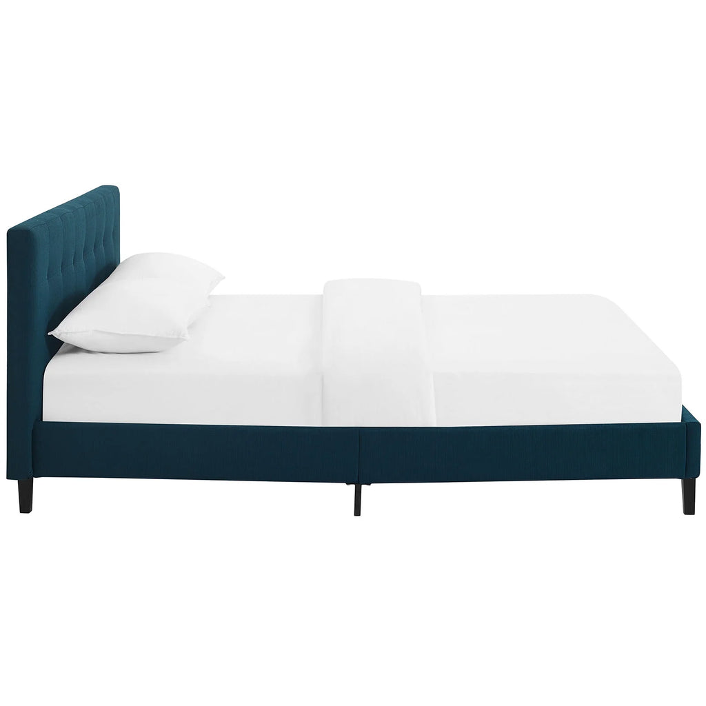 Queen Size Navy Blue Fabric Wood Platform Bed Frame M2524