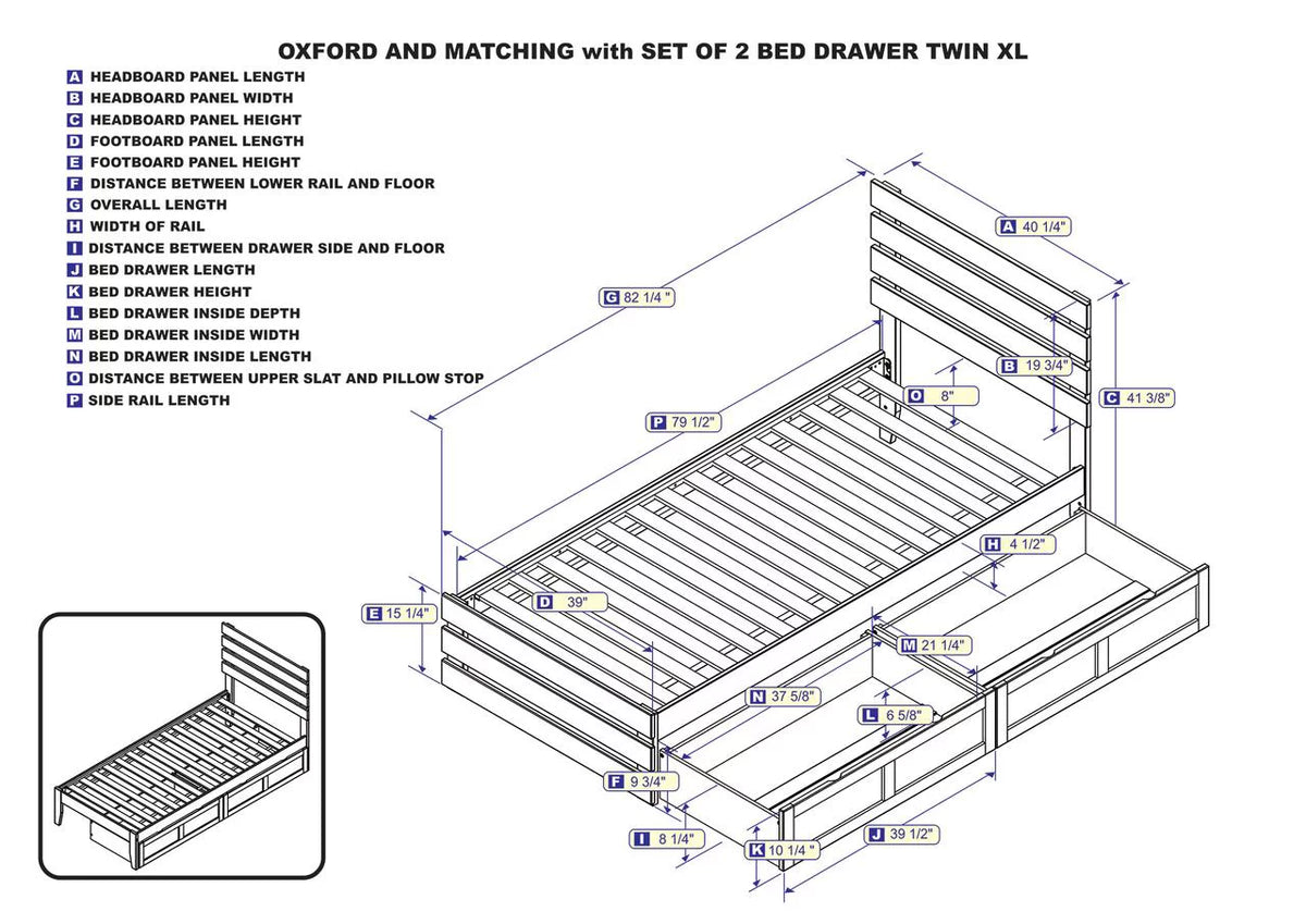 White Twin Extra Long Bed with Footboard and 2 Drawers G55044