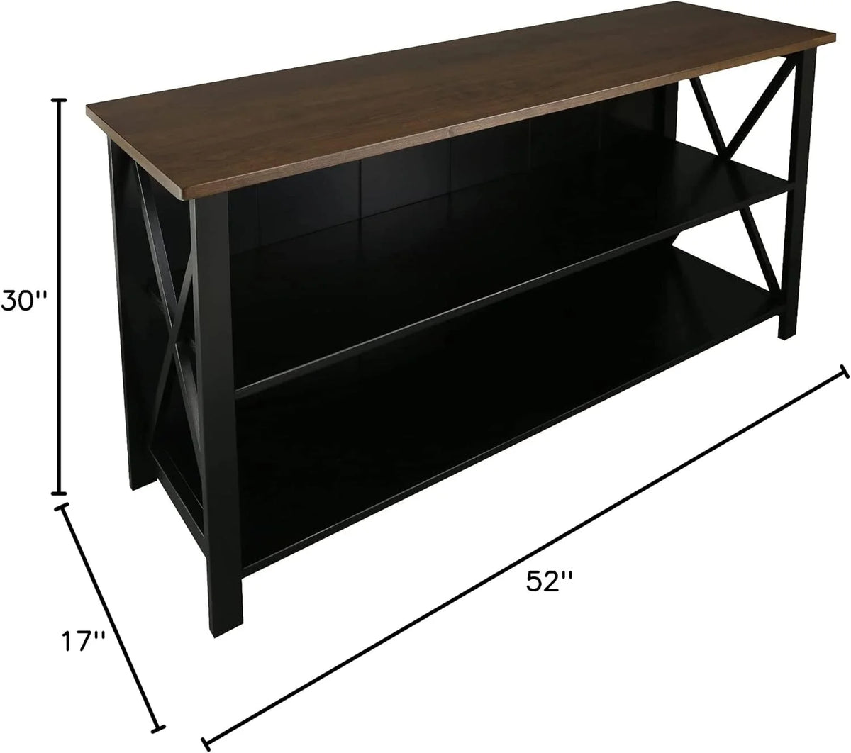 Solid Wood Console Table with Shelves, Black and Antique Cherry N290