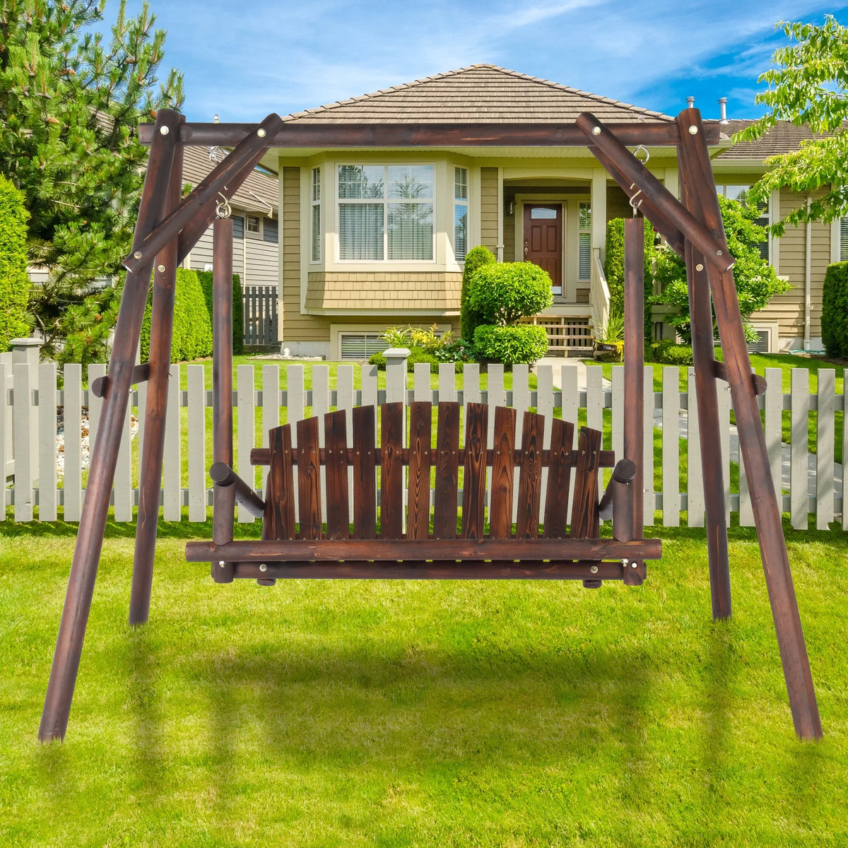 6.5’ Solid Wood Outdoor Loveseat Garden Swing P506