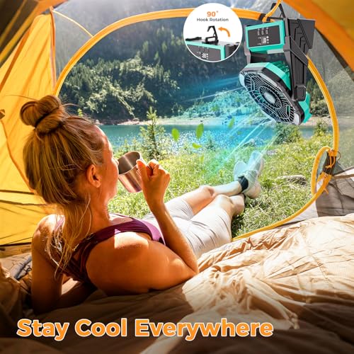 Portable Camping Fan, 20000mAh Rechargeable Battery Operated Fans with Lights, 4 Speed, Adjustable Brightness (Blue Black) K755