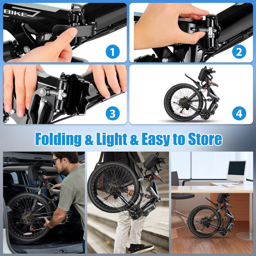 26 In. Folding Electric Bike 500W 21 Speed 48V H962