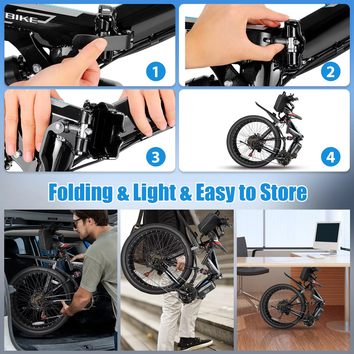 26 In. Folding Electric Bike 500W 21 Speed 48V H962