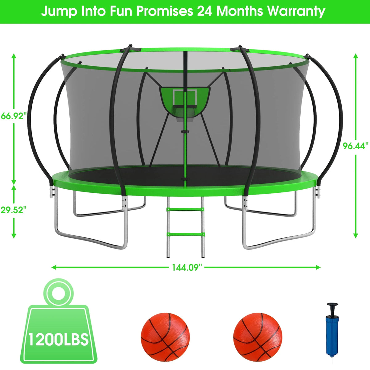12FT 14FT Trampoline with Enclosure, Basketball Hoop, LED Light and Sprinkler T297618