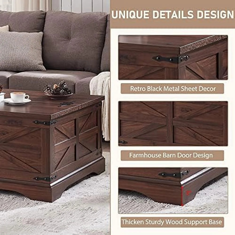 Brown Square Wood Coffee Table with Hidden Compartment L9407