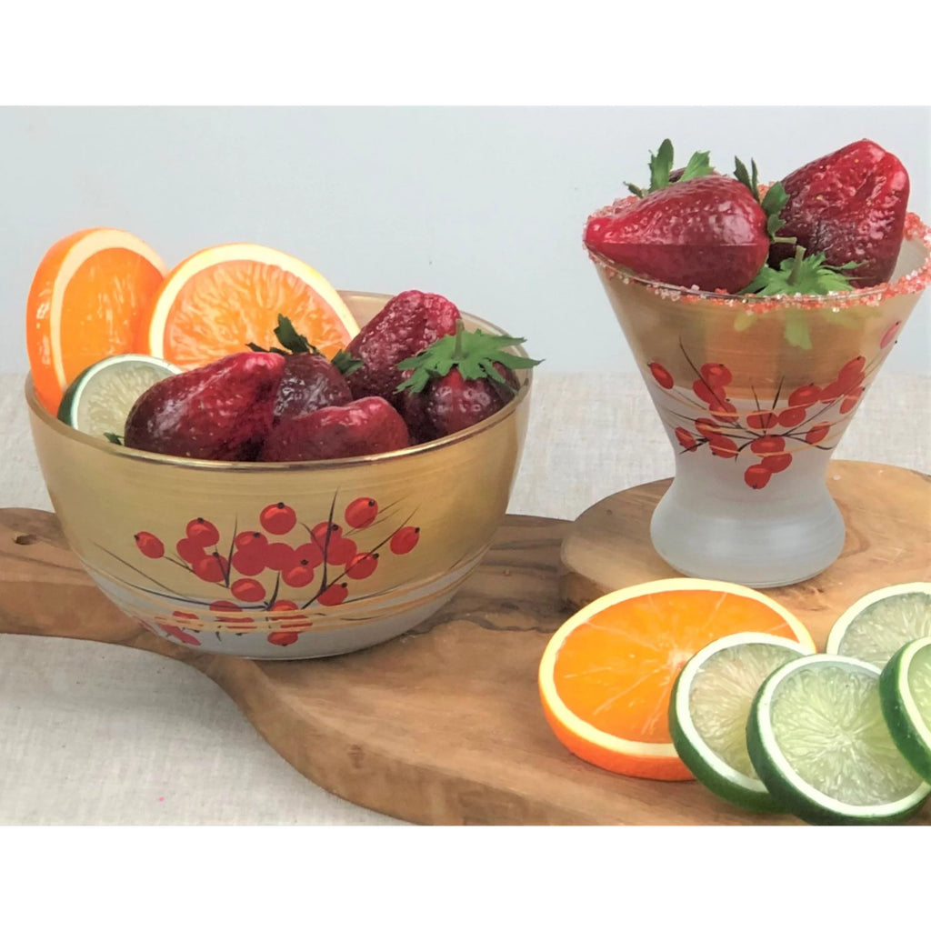 Set of 2 Red and Gold Glass Serving Bowls S712
