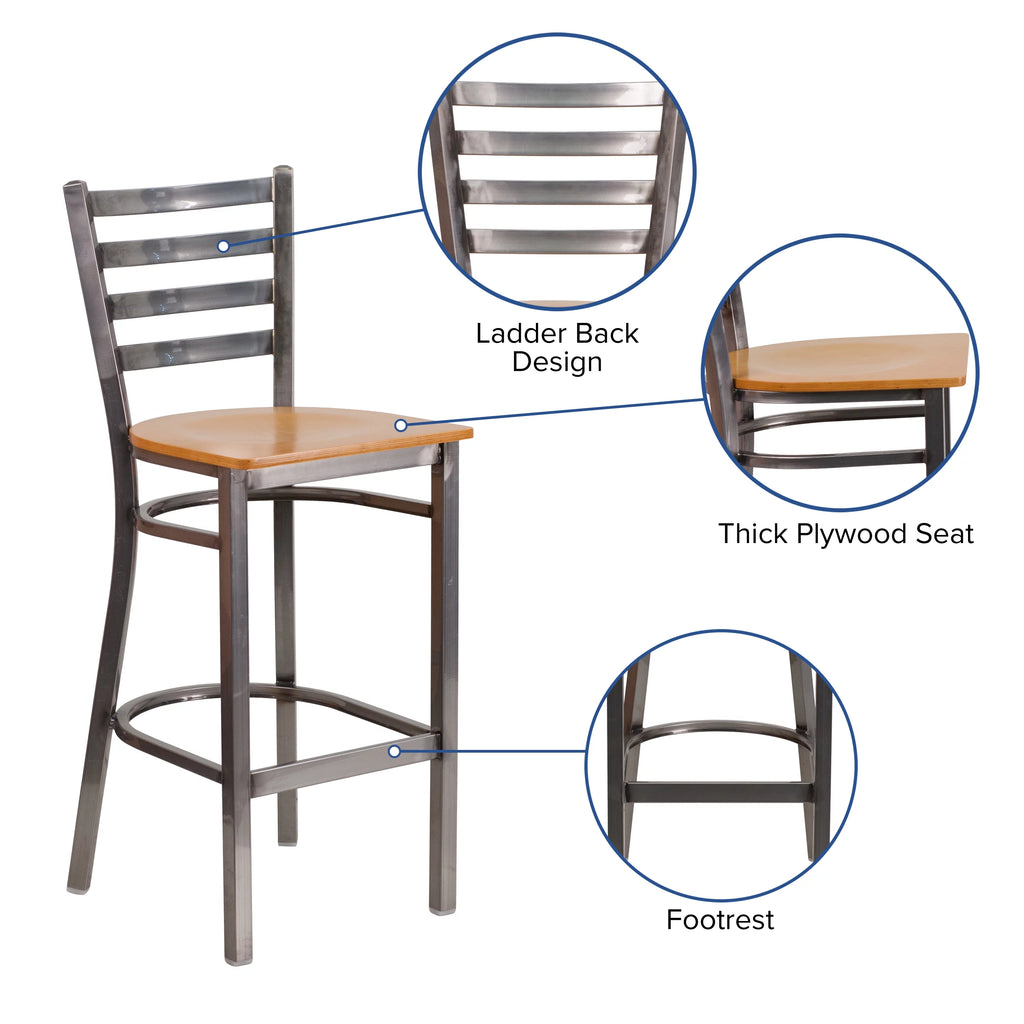 Ladder Back Metal Barstool with Natural Wood Seat Z451394