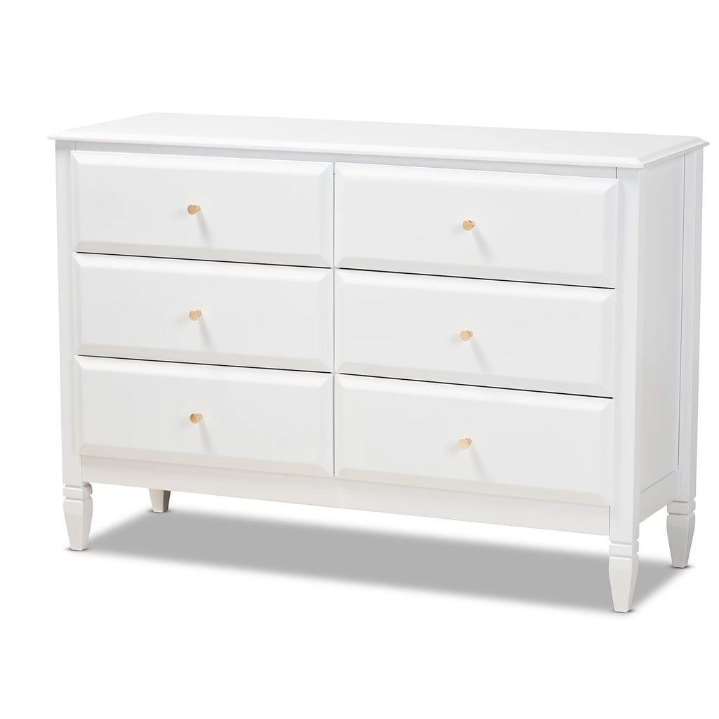 White Wood 6-Drawer Dresser V225