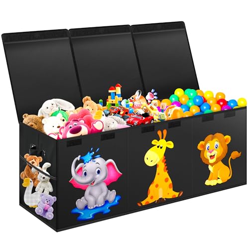 Extra Large Collapsible Storage Organizer with Lids, 40"x16"x16" Black Y7809