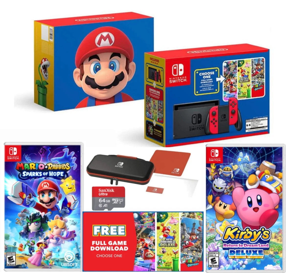 Nintendo Switch Console with Red Joy-Con and 64GB MicroSD Card Z340661