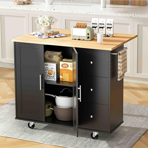 White Rolling Kitchen Island Cart with Drop Leaf N5832