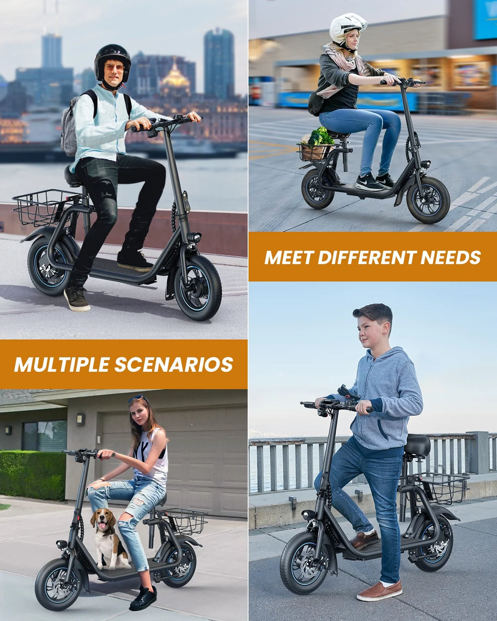 450W 12" Electric Commuter Scooter with Seat & Basket W588327