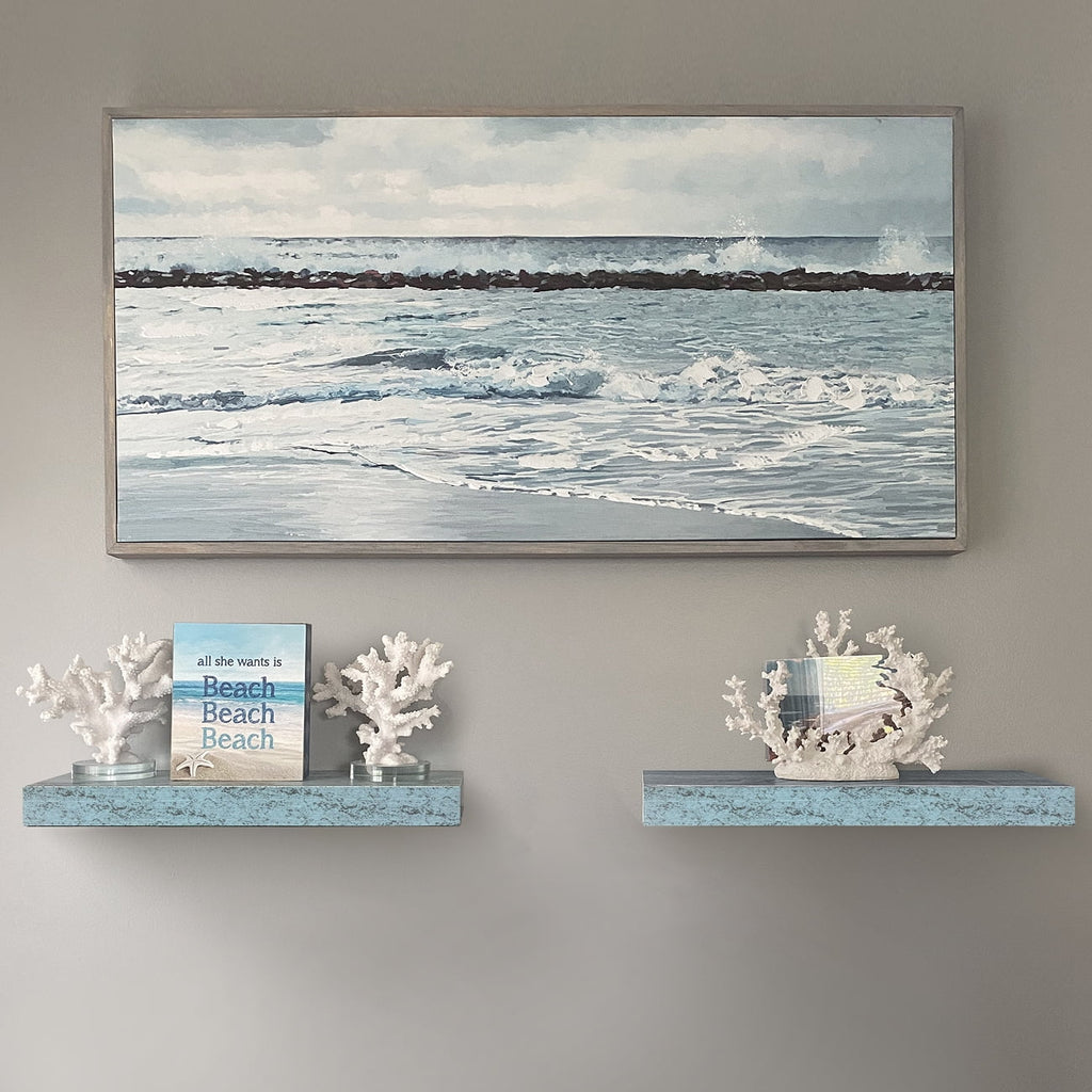 Blue 2 Pack Rustic Wood Floating Wall Shelves Z169112