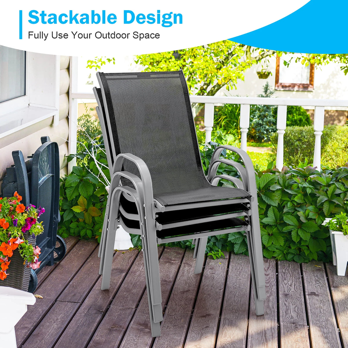 Set of 4 Black Stackable Patio Dining Chairs I692016