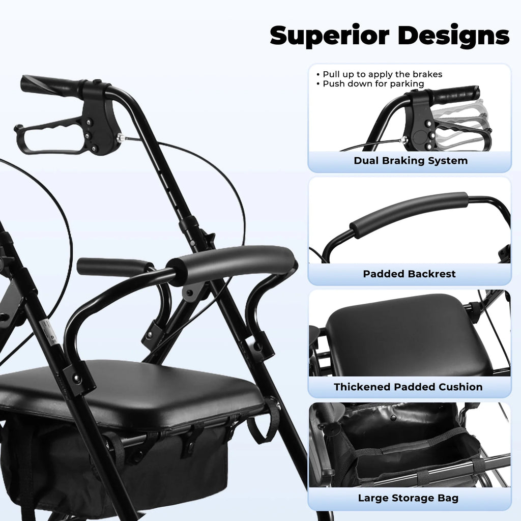 Black Height Adjustable Rollator Walker with Armrest and Backrest P8540