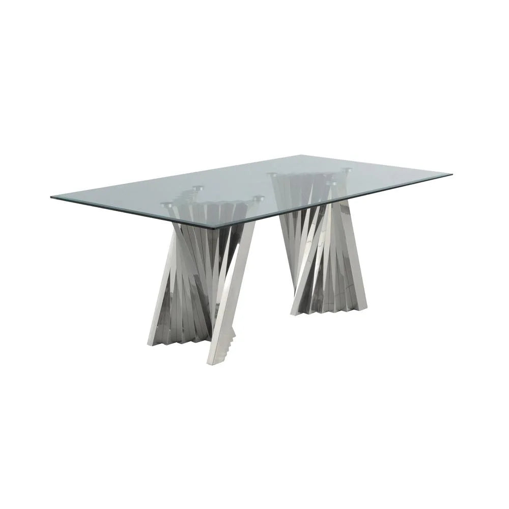 Clear Glass Dining Set with 6 Gray Velvet Chairs G951020