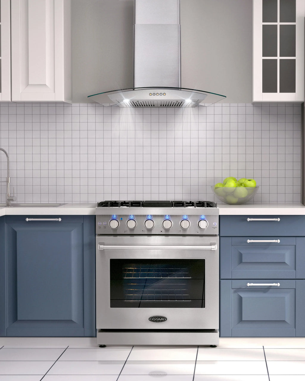 2 Piece Kitchen Appliance Package with Gas Range and Island Range Hood Q410768
