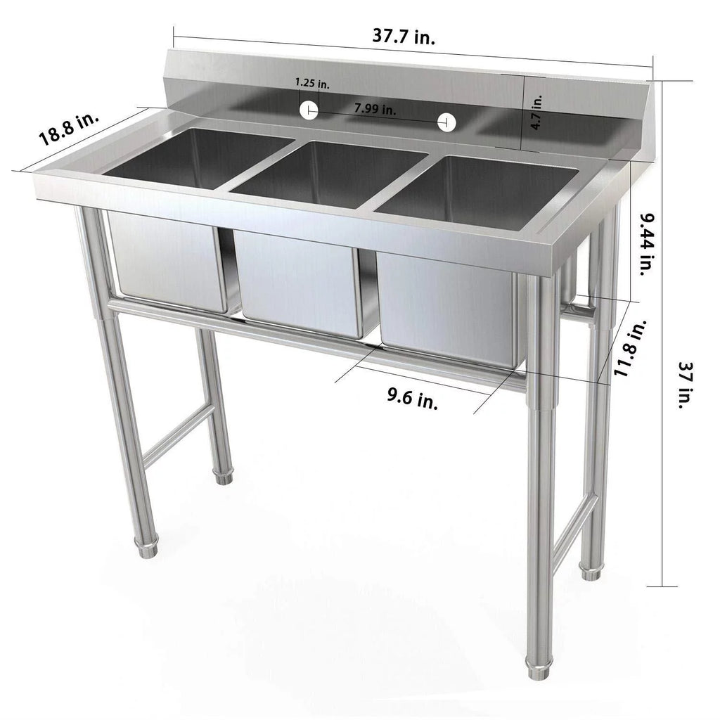 39" 3 Compartment Stainless Steel Sink J151626