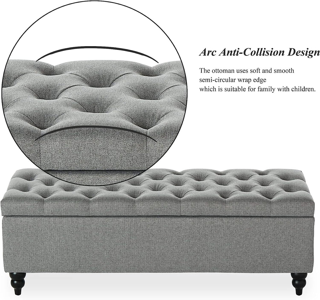 50.2 Inches Grey Upholstered Storage Ottoman Bench S595