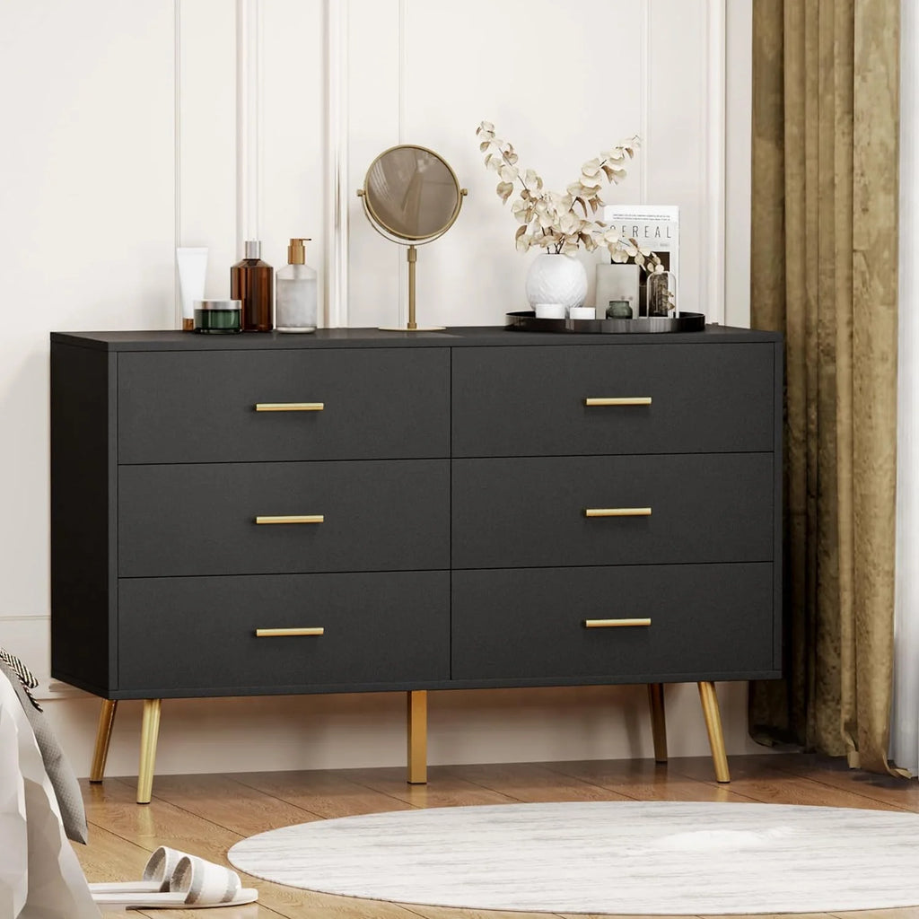 Black 6 Drawer Wood Dresser E9838