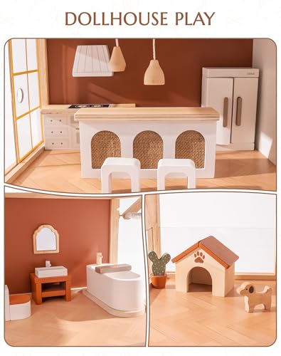 Wooden Dollhouse with 37 Pieces of Furniture & Accessories S5731