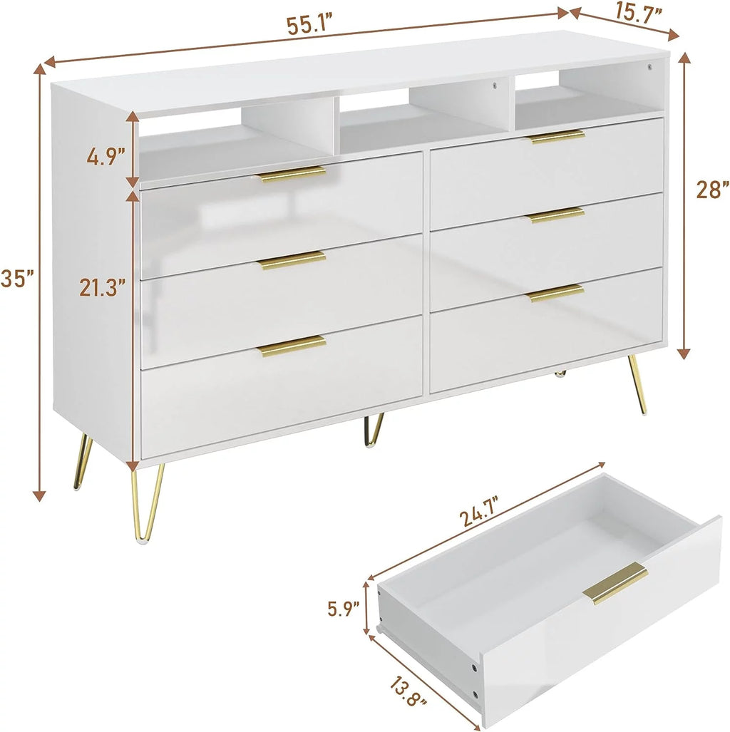 White 6 Drawer Wood Dresser with LED Lights P952274