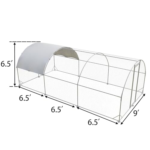 Metal Chicken Coop with Run, 19.6'x9.8'x6.4' N465