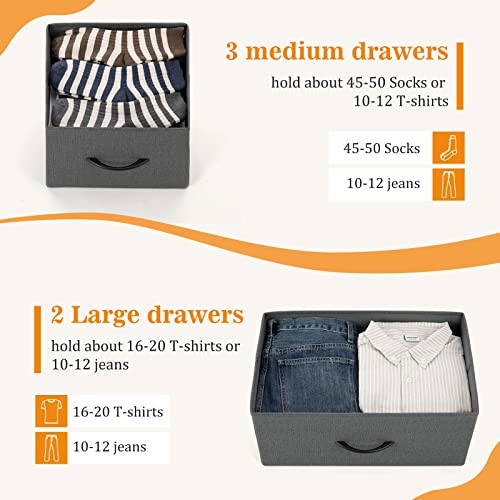 5 Fabric Drawers Dresser with Wood Top P580