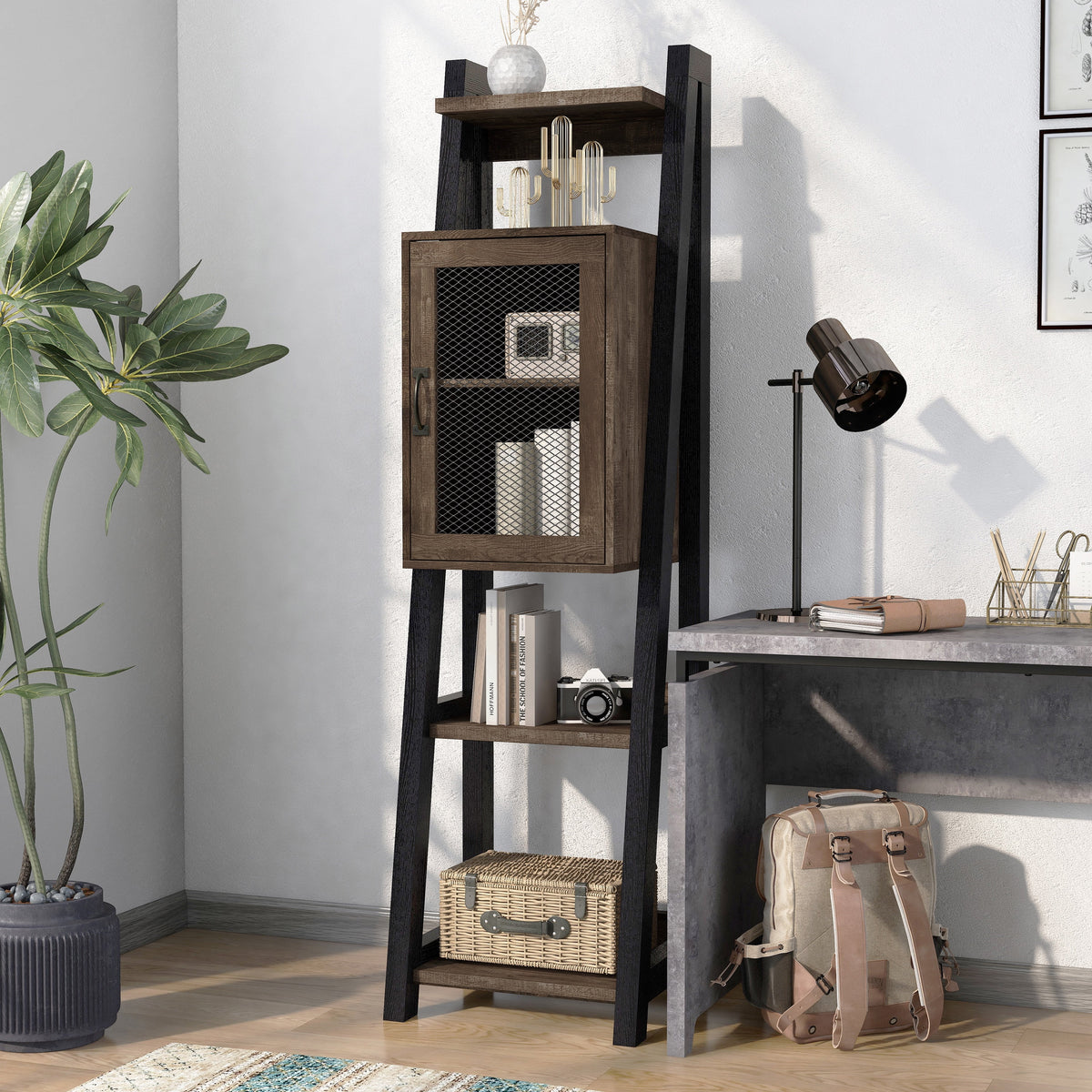 Reclaimed Oak Wood Tower Cabinet with Adjustable Shelf J578712