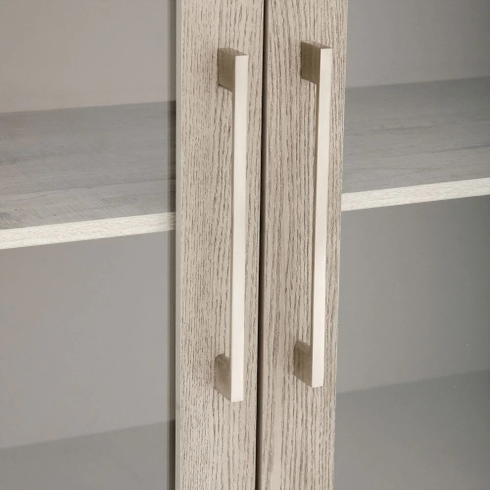 Wood Storage Cabinet with Three Tempered Glass Doors and Adjustable Shelf, Gray Q900