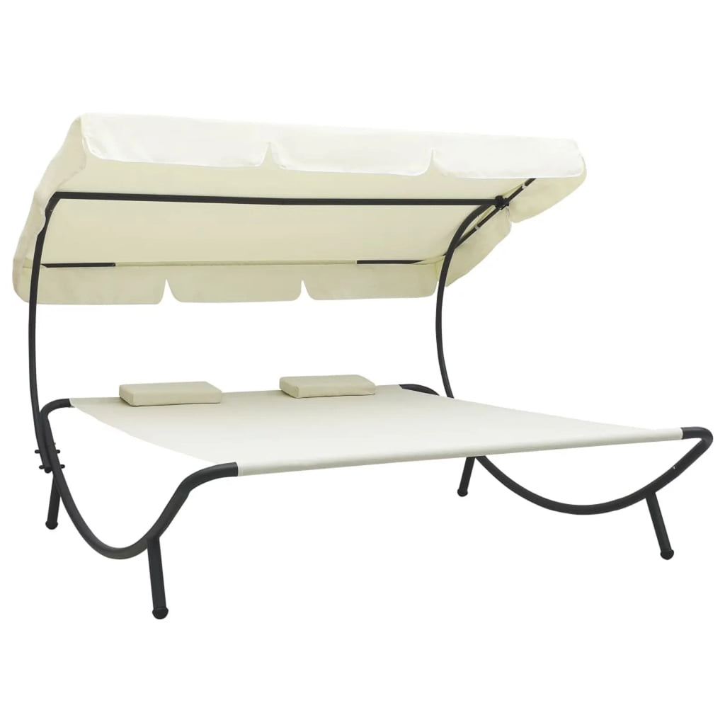 Outdoor Lounge Bed with Canopy and Pillows Fabric Steel Frame Cream S818