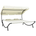 Outdoor Lounge Bed with Canopy and Pillows Fabric Steel Frame Cream S818