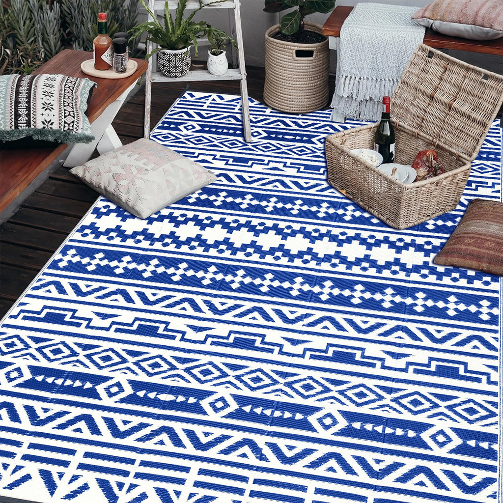 5'x8' Waterproof Outdoor Rugs Black & White E369