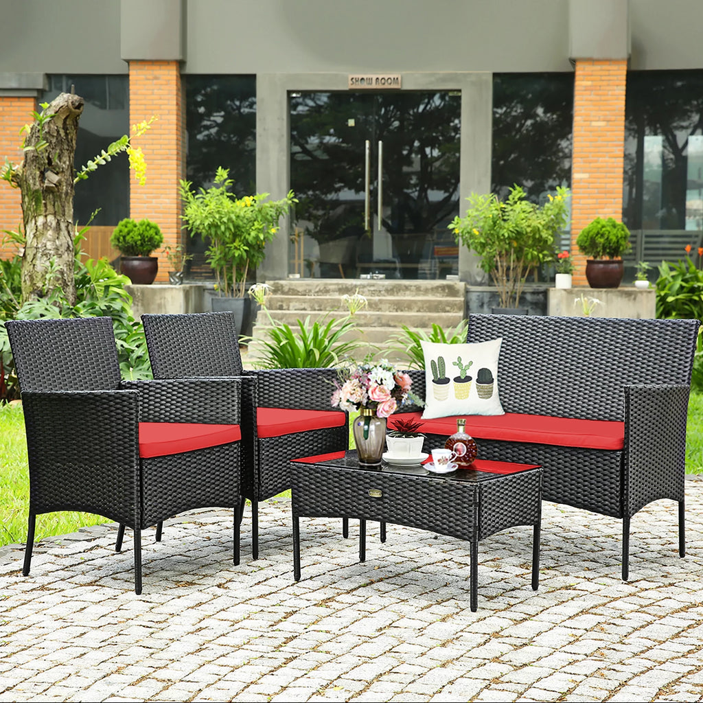 4 Pcs Cushioned Patio Rattan Furniture Set Y316