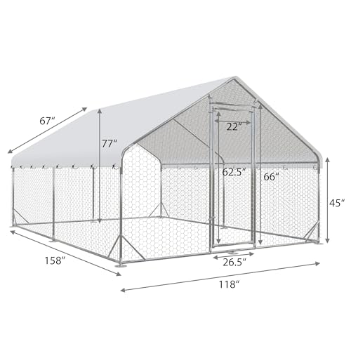 Metal Chicken Coop with Run, 19.6'x9.8'x6.4' N465