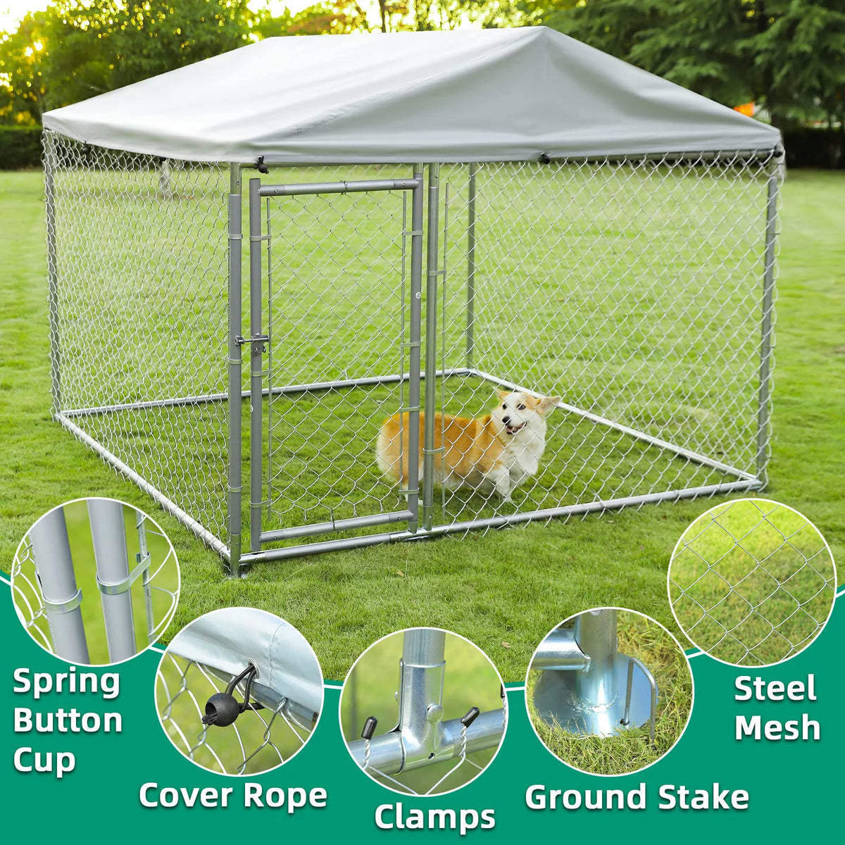 Large Outdoor Dog Kennel with Galvanized Chain Link T400