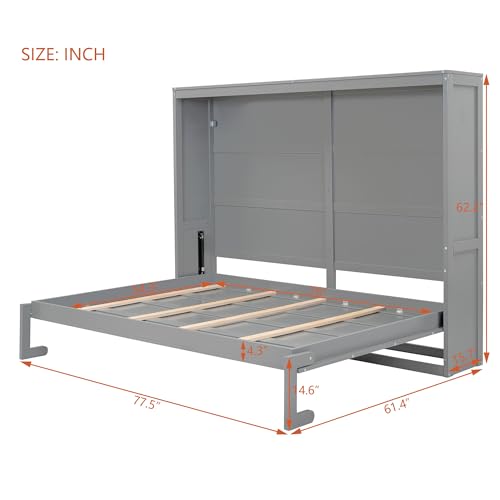 Gray Full Solid Wood Murphy Cabinet Bed U2294