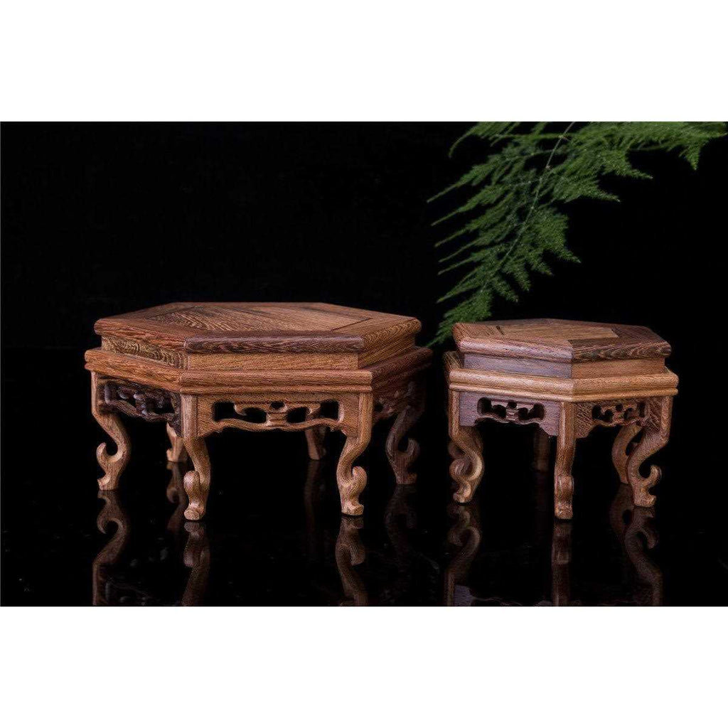 Hexagon Rosewood Fishbowl Vase Stand N907
