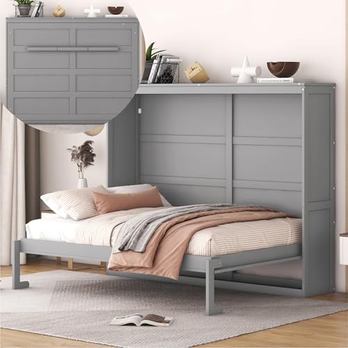 Gray Full Solid Wood Murphy Cabinet Bed U2294