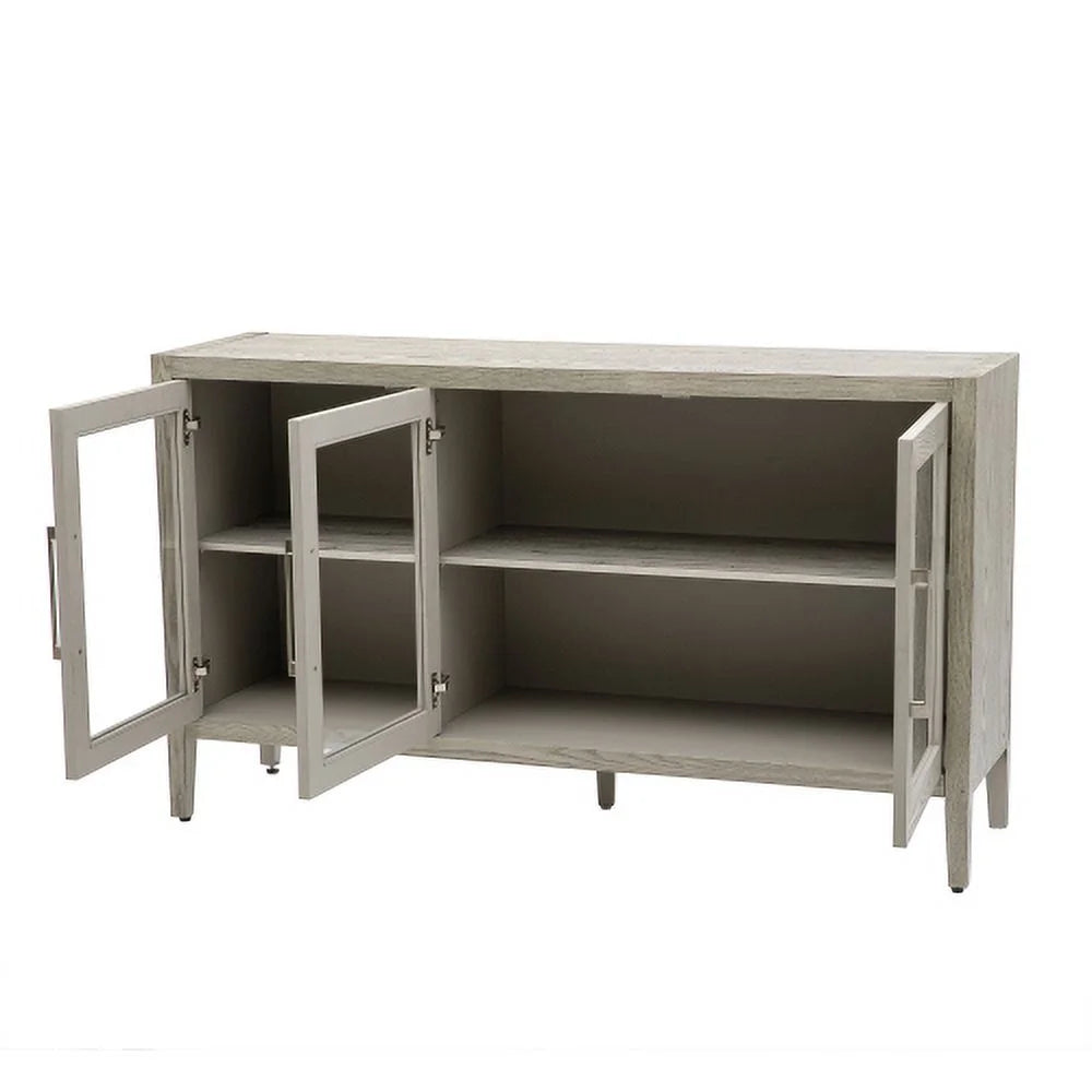 Wood Storage Cabinet with Three Tempered Glass Doors and Adjustable Shelf, Gray Q900