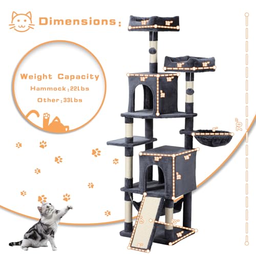 70-Inch Light Gray Cat Tree Tower with Hammock N853