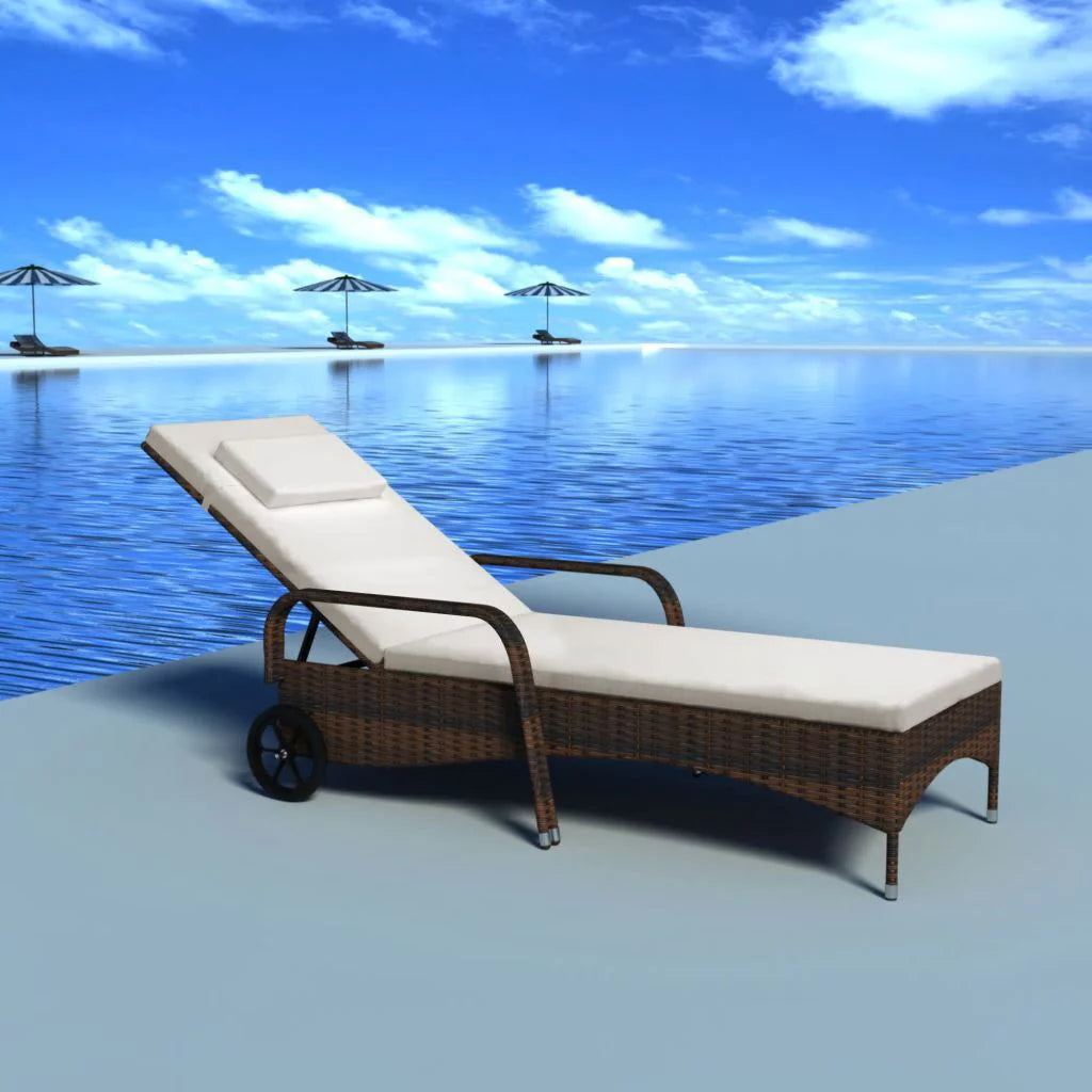 Brown Poly Rattan Chaise Lounge with Wheels U807665