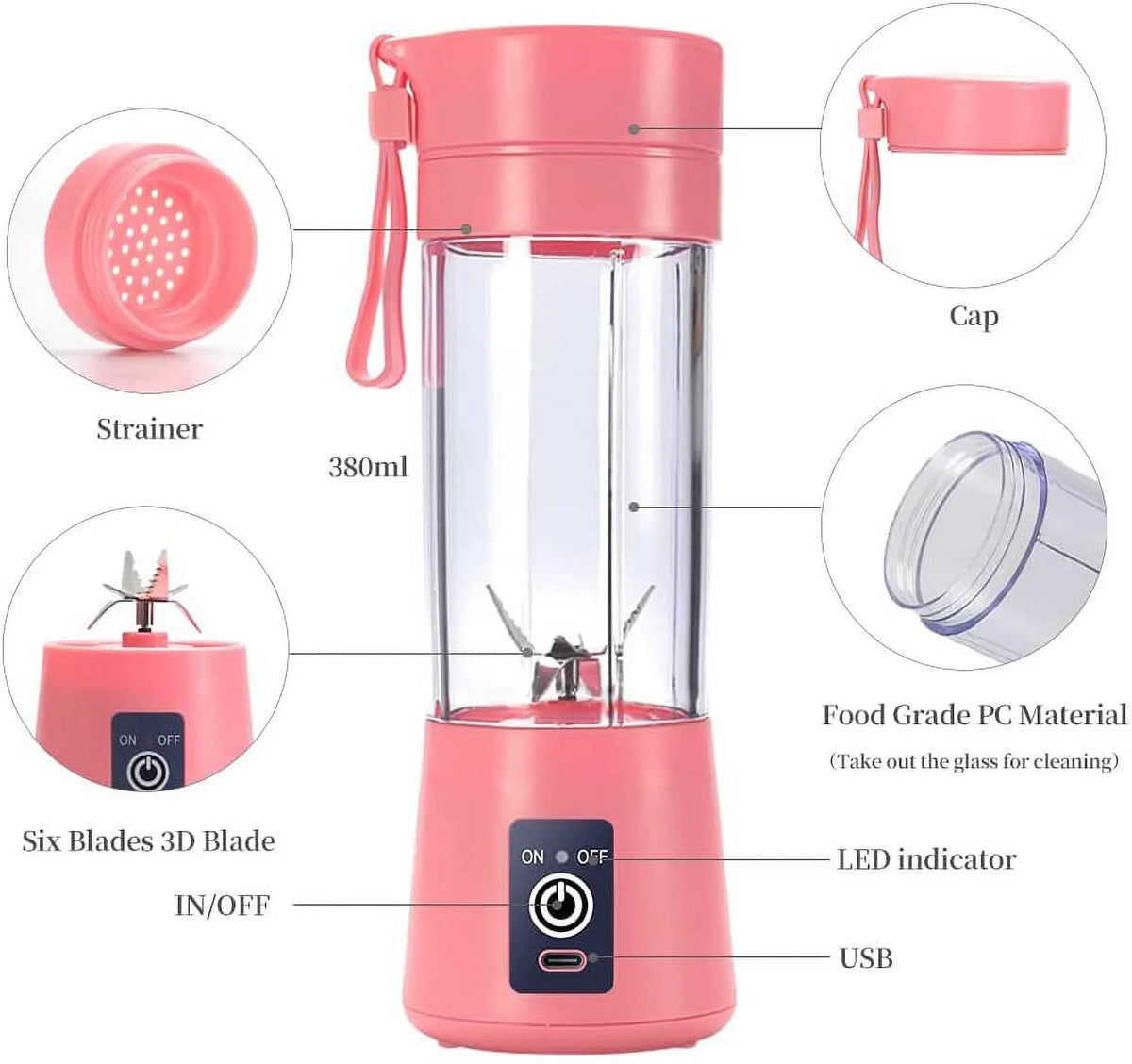 Portable USB Rechargeable Blender 380ml E539