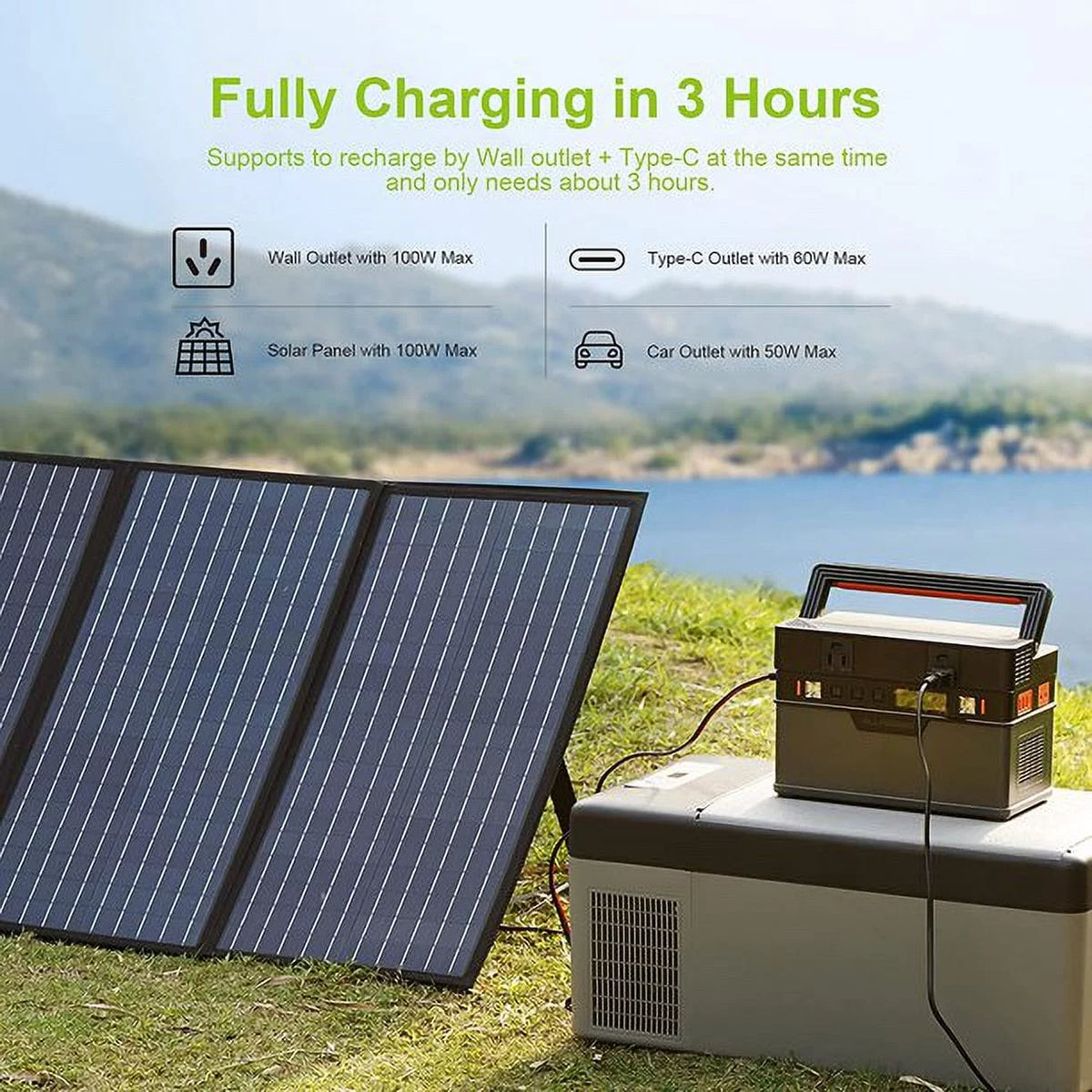 700W 606Wh Portable Power Station with 100W Flexible Solar Panel J2284