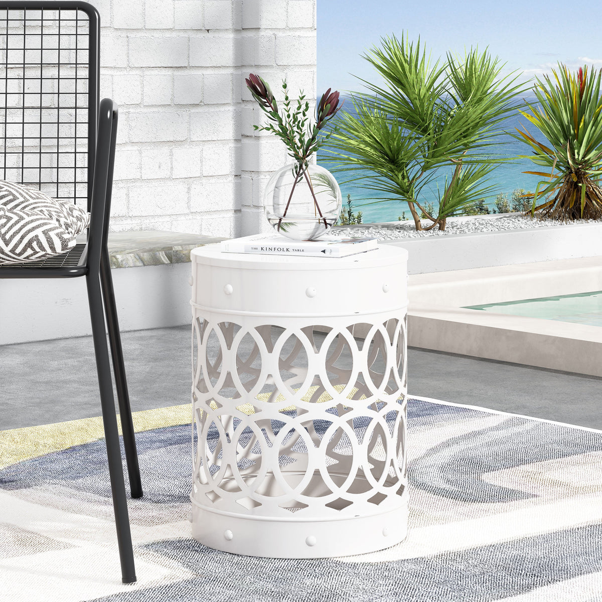White Metal Outdoor Side Table C708269