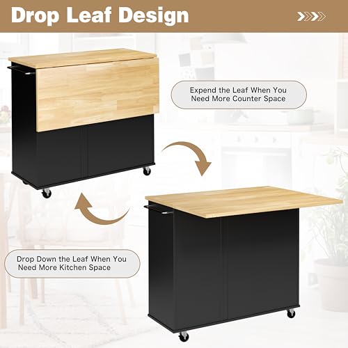 White Rolling Kitchen Island Cart with Drop Leaf N5832