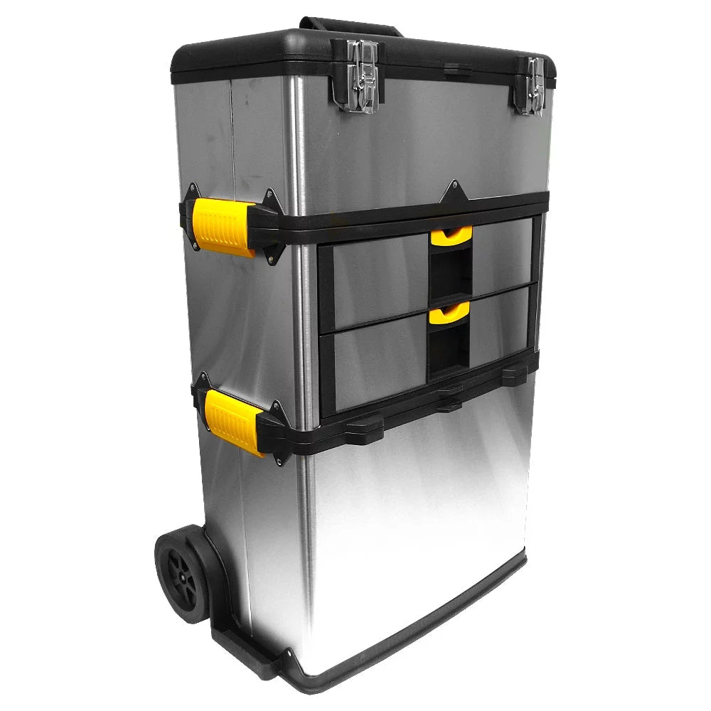 Portable Stainless-Steel Stackable 3-Part Tool Box with Wheels G229