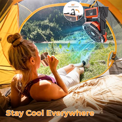Portable Camping Fan, 20000mAh Rechargeable Battery Operated Fans with Lights, 4 Speed, Adjustable Brightness (Blue Black) K755