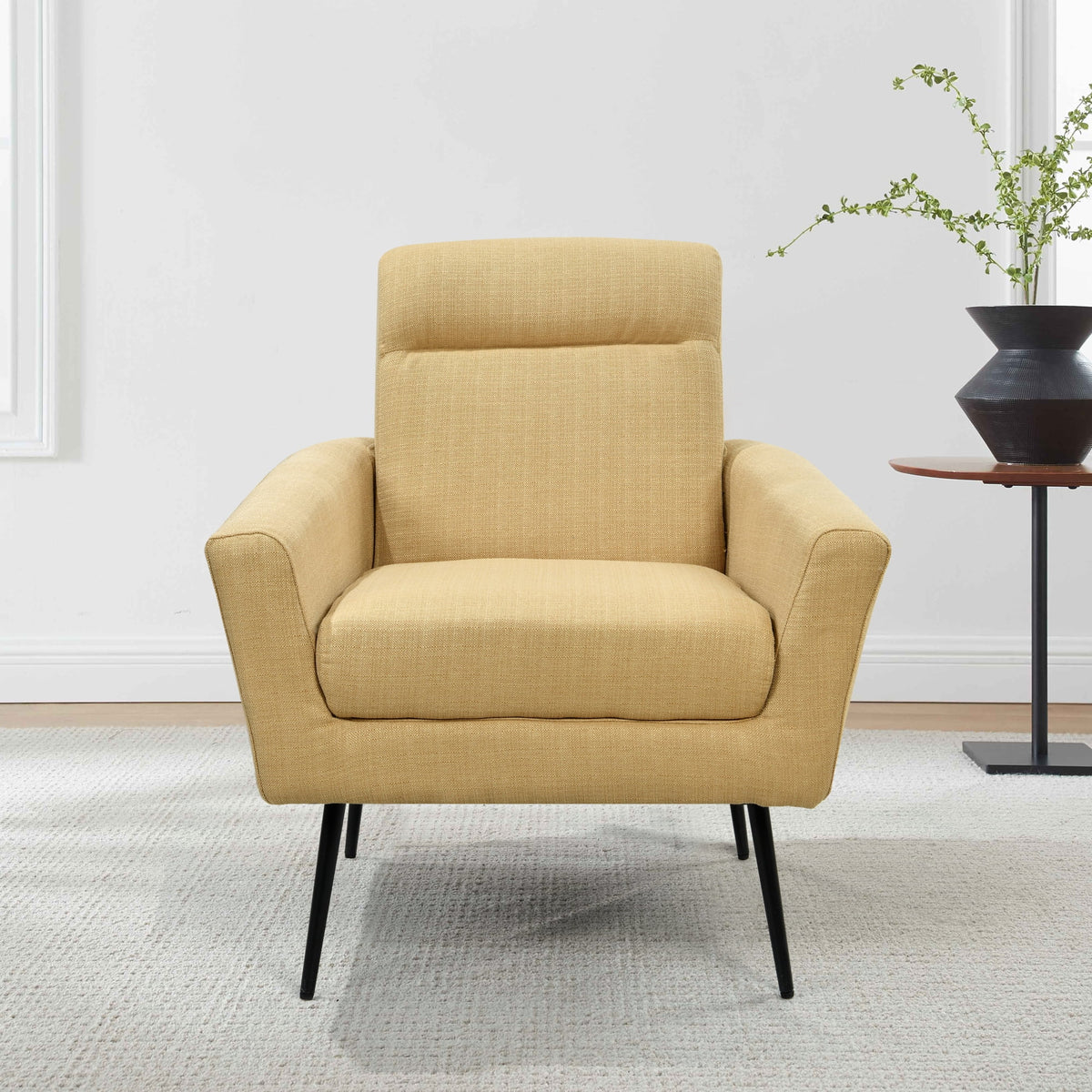 Yellow Upholstered Accent Chair with Metal Legs B614236