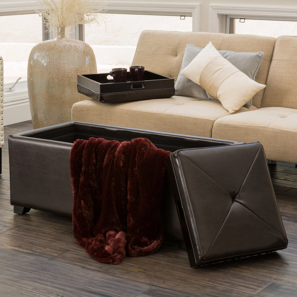 Brown Faux Leather Storage Ottoman T3942